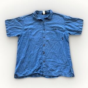Patagonia‎ Migration Hemp Shirt Mens L Blue Button Up 53136 Summer Beach Camp